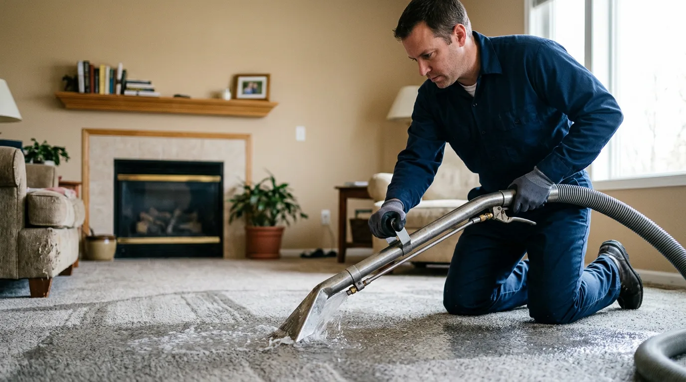 Water damage restoration technician working near Seymour, IN